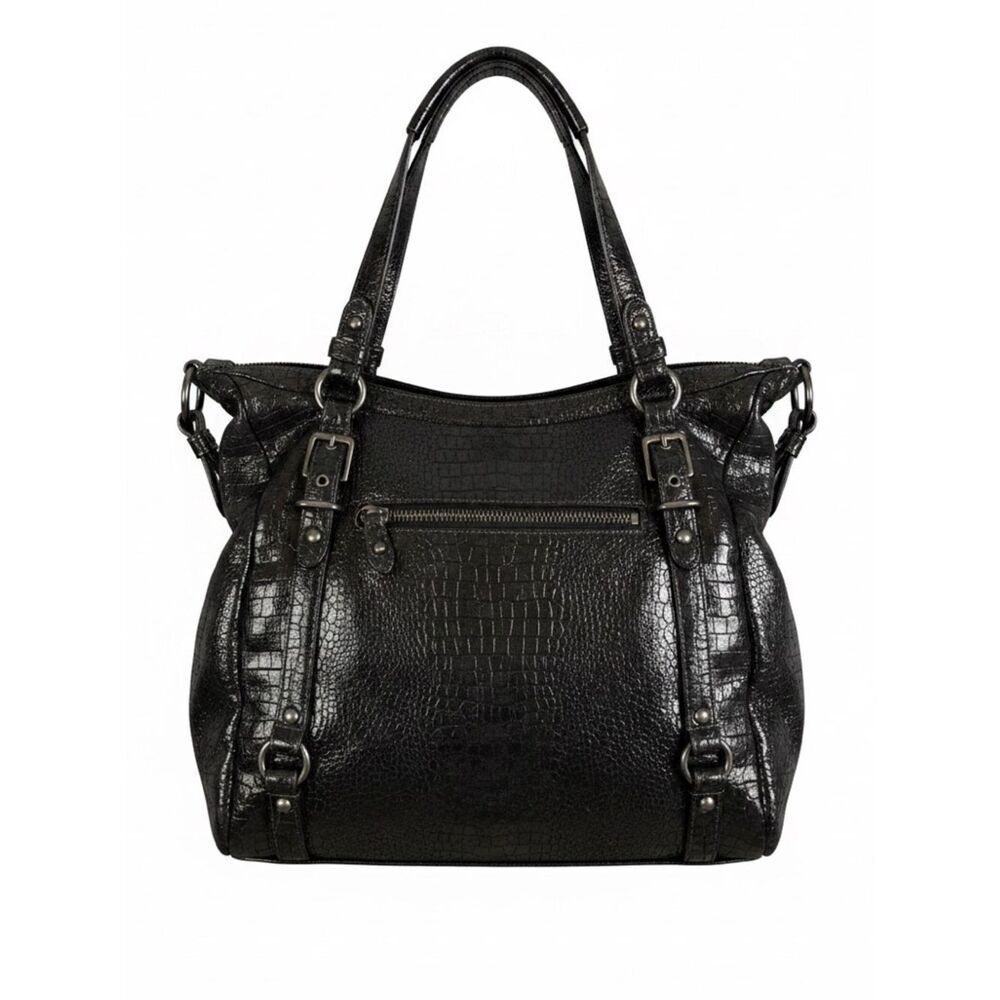 COACH 15384 CROCODILE EMBOSSED MADISON STYLE BLACK LEATHER TOTE BAG CARRYALL